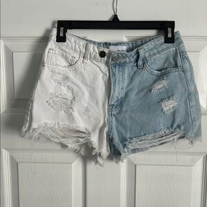 Vervet Two-Tone Distressed Denim Shorts